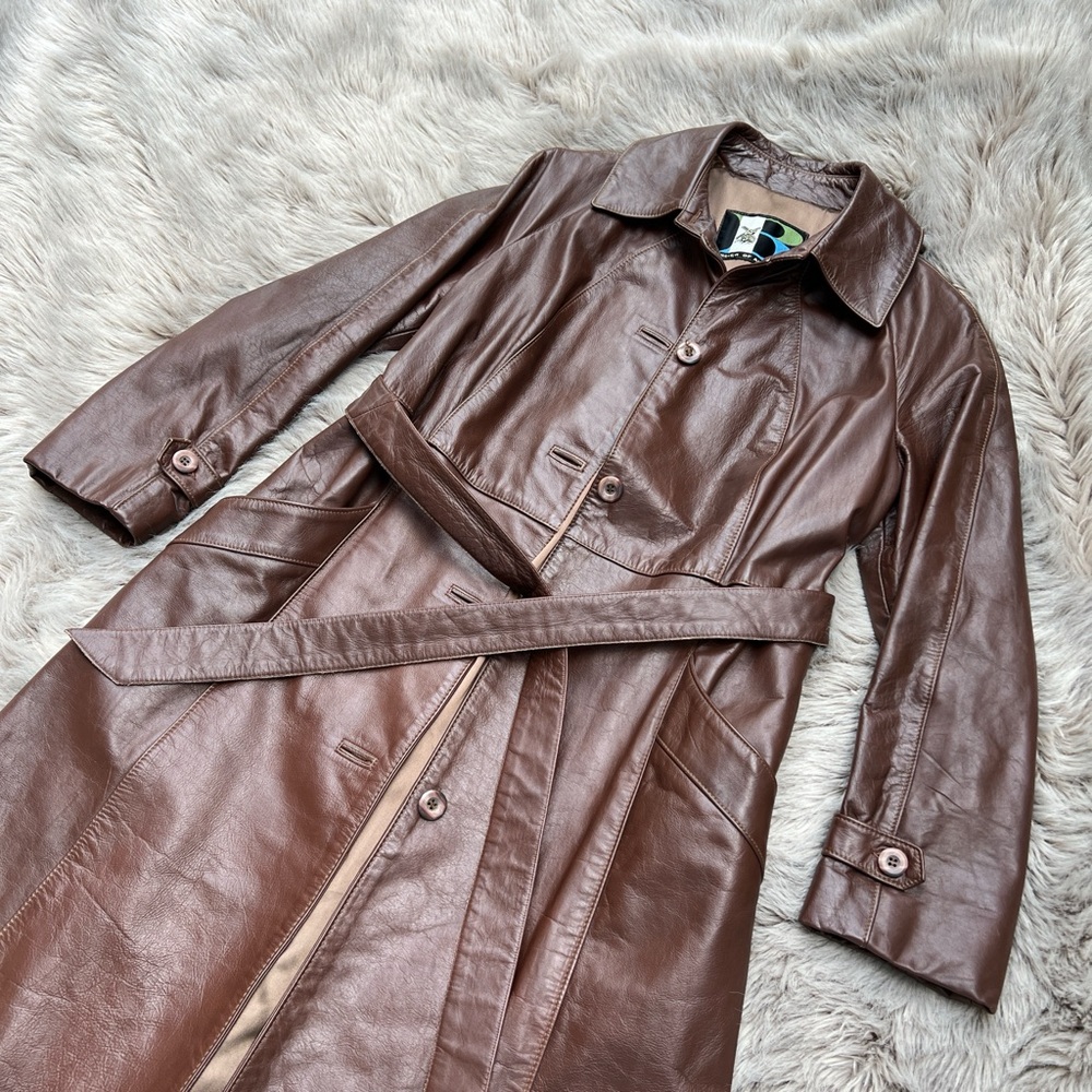 GENUINE Brown Leather Trench Coat